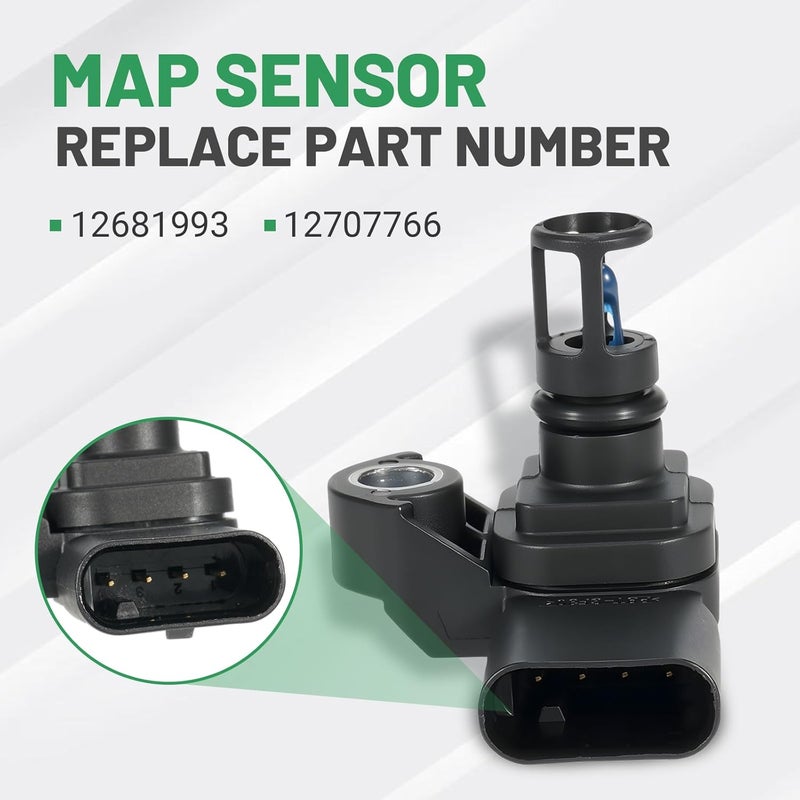 Rendrox Intake Air Pressure and Temperature Sensor + Black Spacer Kit Fit for Chevrolet Silverado GMC Sierra 2500HD 3500HD 6.6L Diesel Engine 2017-2024, Replace 12681993 Manifold Pressure (MAP) Sensor - Image 3